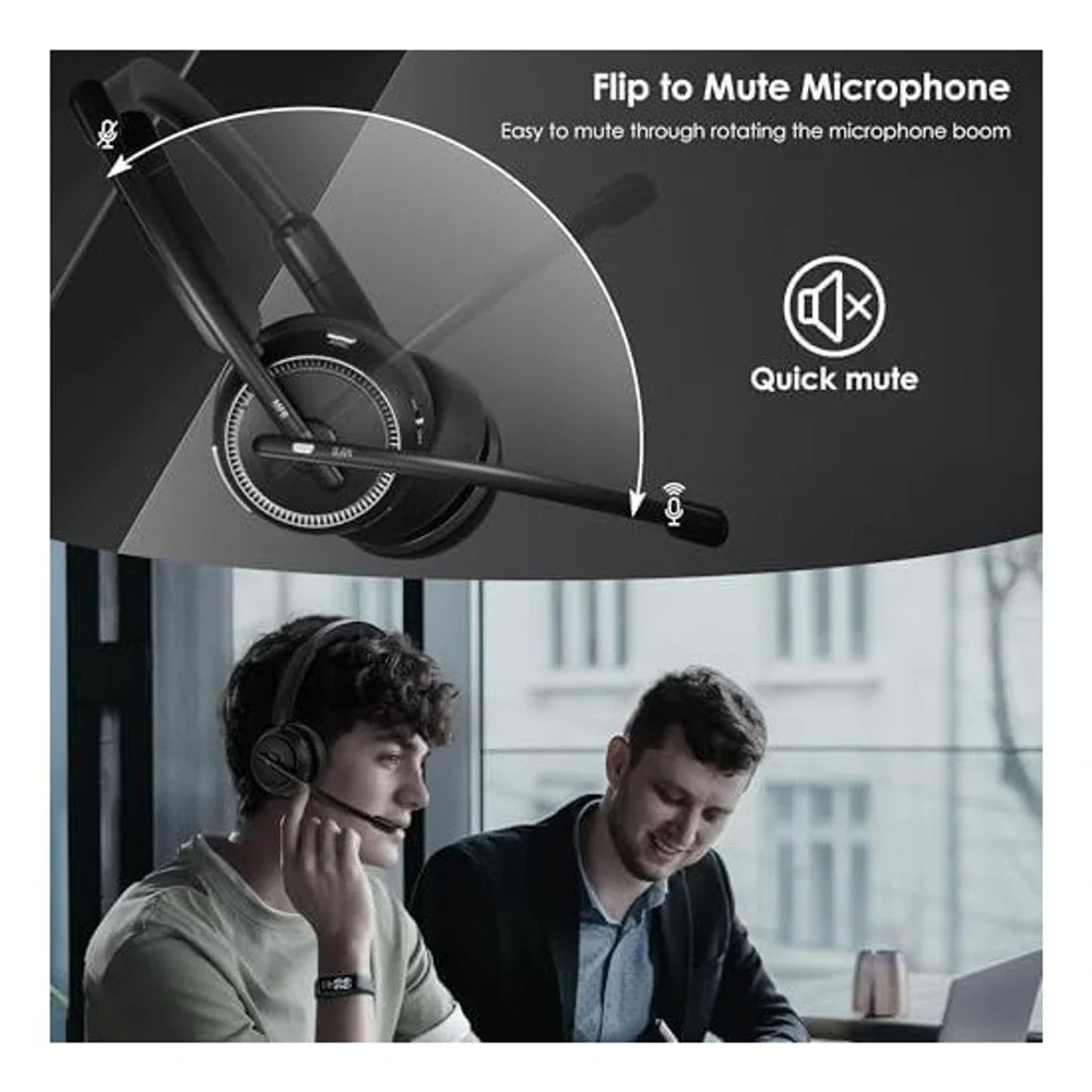 Angteela Wireless Headset with Mic ANC ENC Noise Cancelling Charging Base